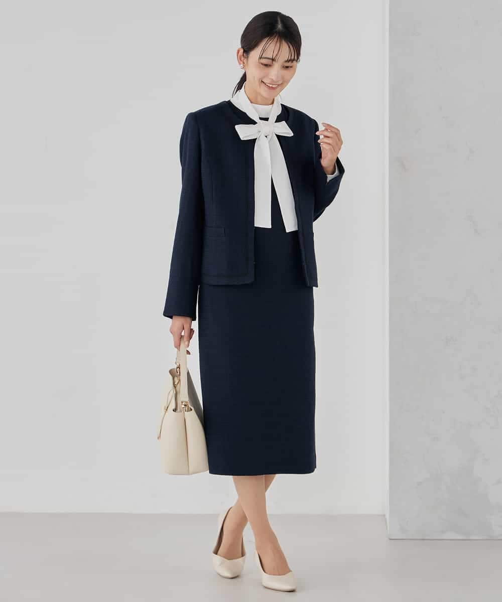 KBDCD05139 a.v.v(アー・ヴェ・ヴェ) 【ストレッチ】ツイードノーカラージャケット ダークグレー