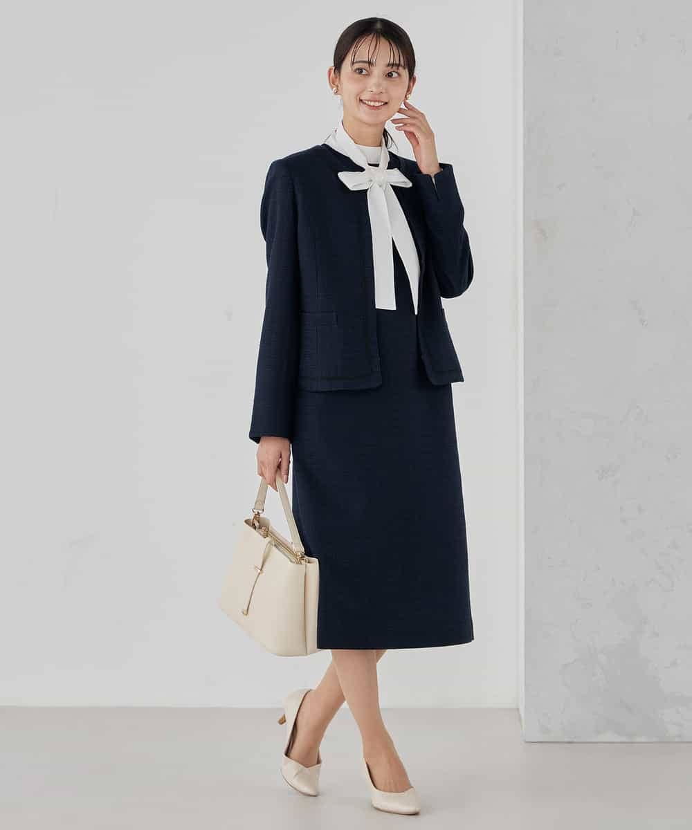 KBDCD05139 a.v.v(アー・ヴェ・ヴェ) 【ストレッチ】ツイードノーカラージャケット ダークグレー