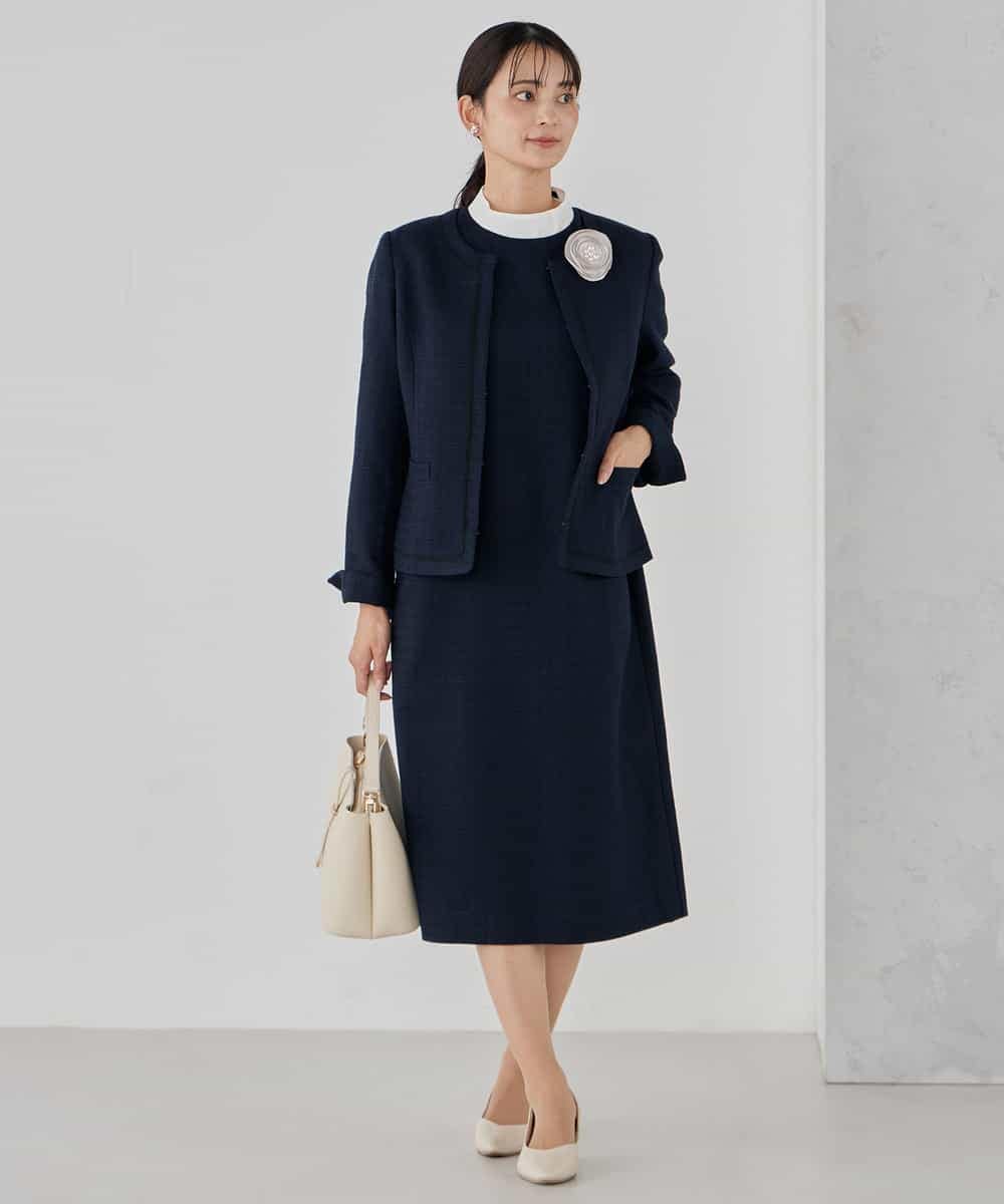 KBDCD05139 a.v.v(アー・ヴェ・ヴェ) 【ストレッチ】ツイードノーカラージャケット ダークグレー