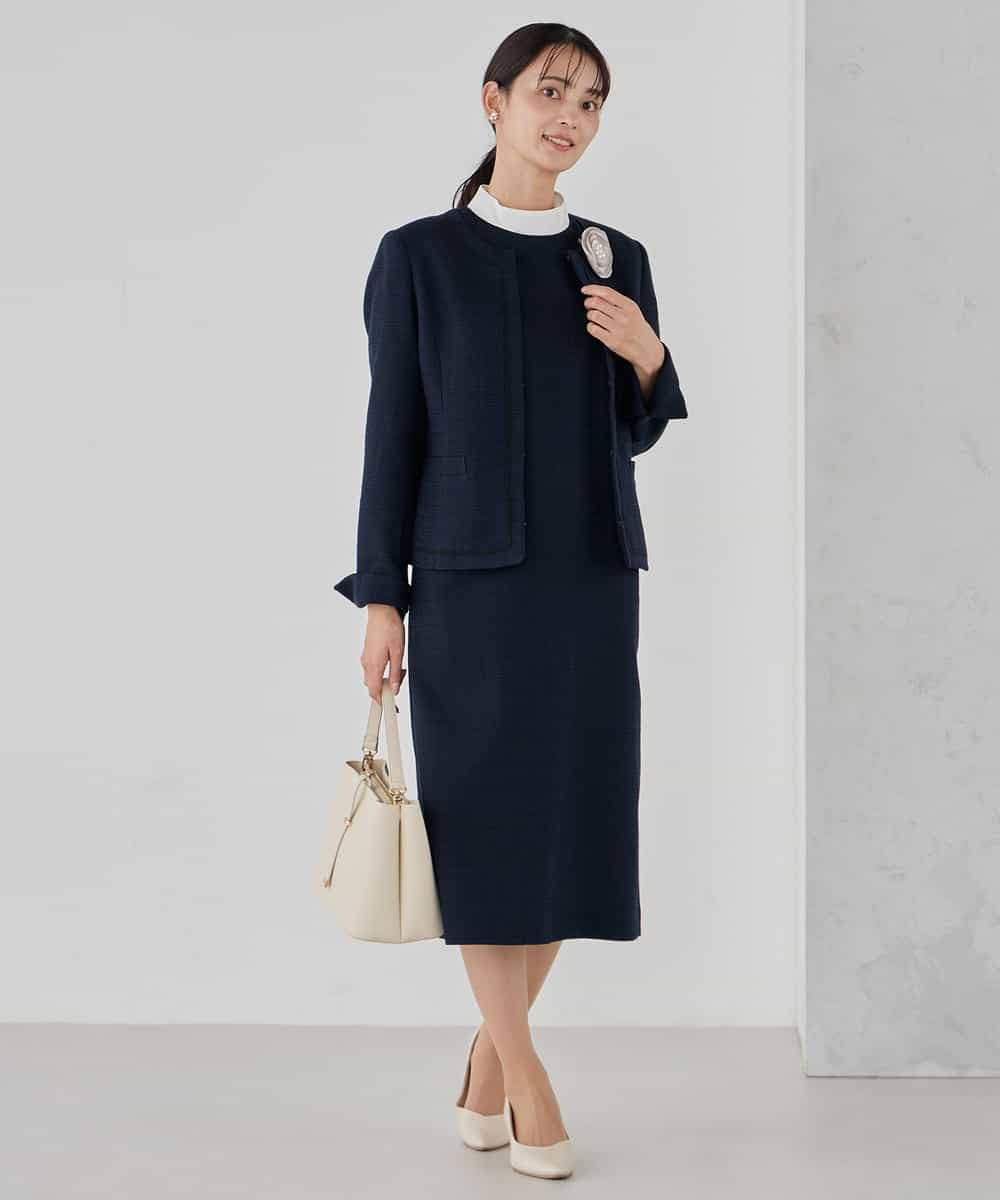 KBDCD05139 a.v.v(アー・ヴェ・ヴェ) 【ストレッチ】ツイードノーカラージャケット ダークグレー