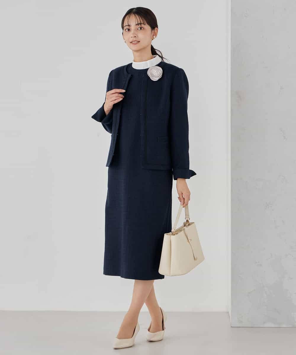 KBDCD05139 a.v.v(アー・ヴェ・ヴェ) 【ストレッチ】ツイードノーカラージャケット ダークグレー