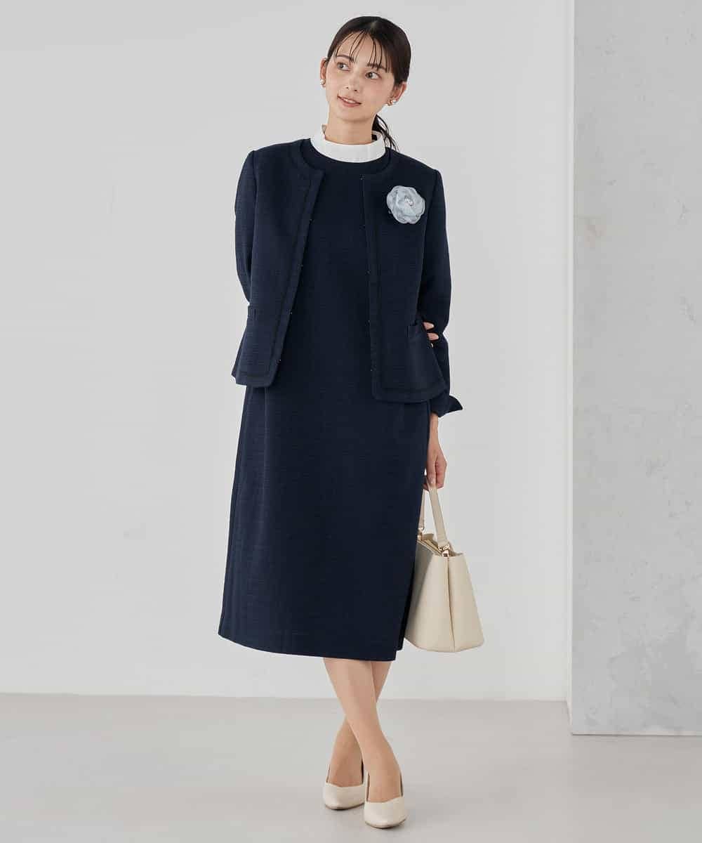 KBDCD05139 a.v.v(アー・ヴェ・ヴェ) 【ストレッチ】ツイードノーカラージャケット ダークグレー