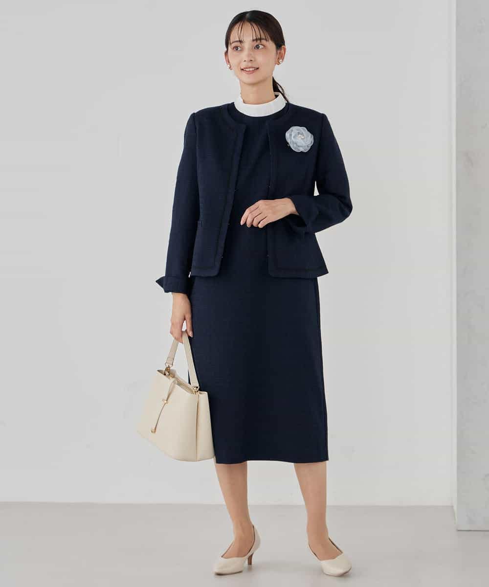 KBDCD05139 a.v.v(アー・ヴェ・ヴェ) 【ストレッチ】ツイードノーカラージャケット ダークグレー