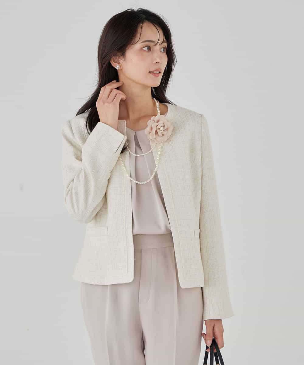 KBDCD05139 a.v.v(アー・ヴェ・ヴェ) 【ストレッチ】ツイードノーカラージャケット ダークグレー