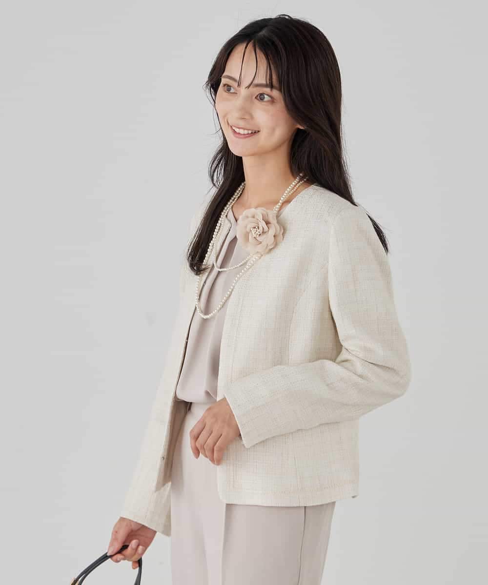 KBDCD05139 a.v.v(アー・ヴェ・ヴェ) 【ストレッチ】ツイードノーカラージャケット ダークグレー