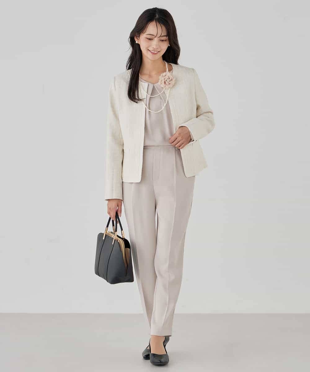 KBDCD05139 a.v.v(アー・ヴェ・ヴェ) 【ストレッチ】ツイードノーカラージャケット ダークグレー