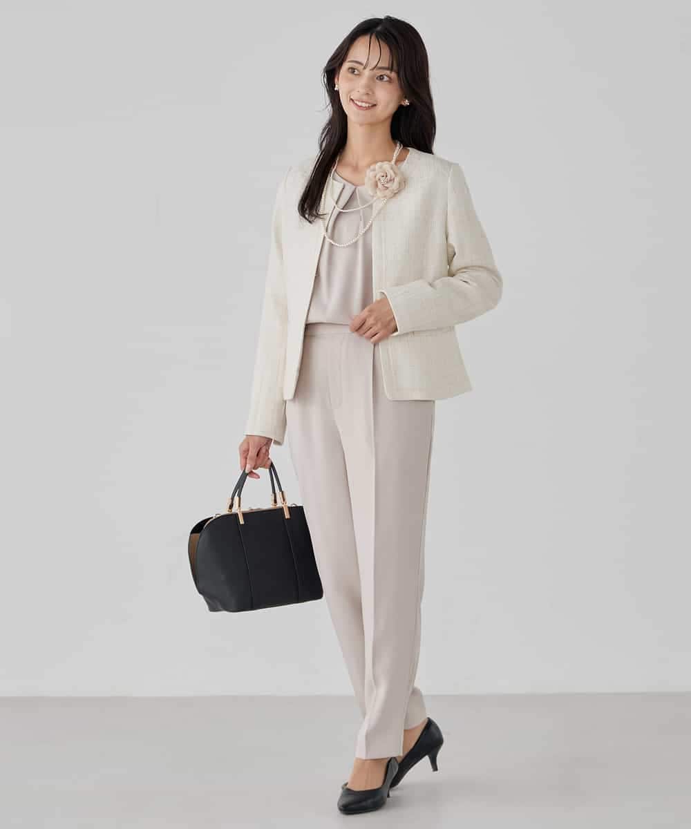 KBDCD05139 a.v.v(アー・ヴェ・ヴェ) 【ストレッチ】ツイードノーカラージャケット ダークグレー