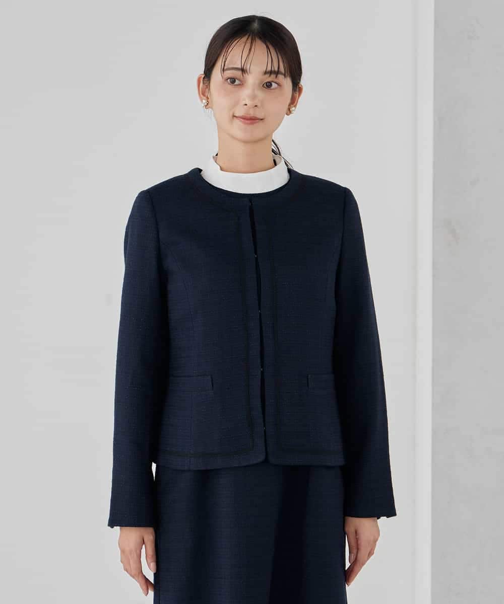 KBDCD05139 a.v.v(アー・ヴェ・ヴェ) 【ストレッチ】ツイードノーカラージャケット ダークグレー