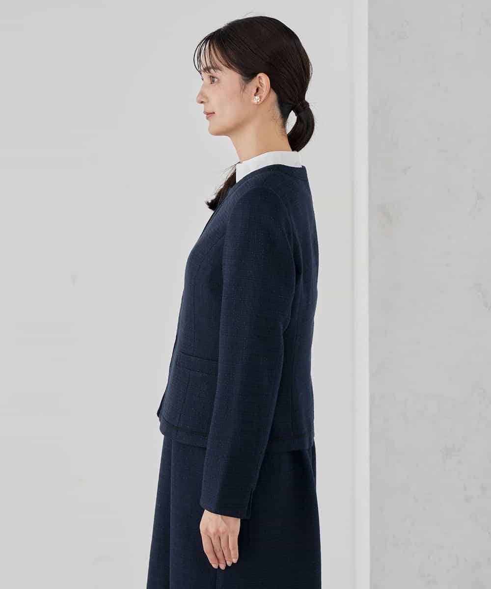 KBDCD05139 a.v.v(アー・ヴェ・ヴェ) 【ストレッチ】ツイードノーカラージャケット ダークグレー