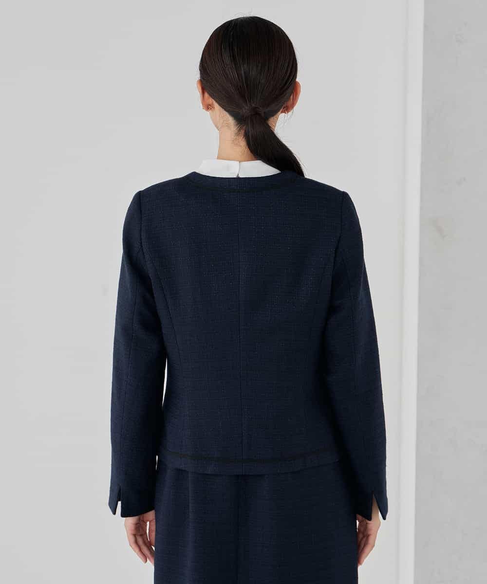 KBDCD05139 a.v.v(アー・ヴェ・ヴェ) 【ストレッチ】ツイードノーカラージャケット ダークグレー