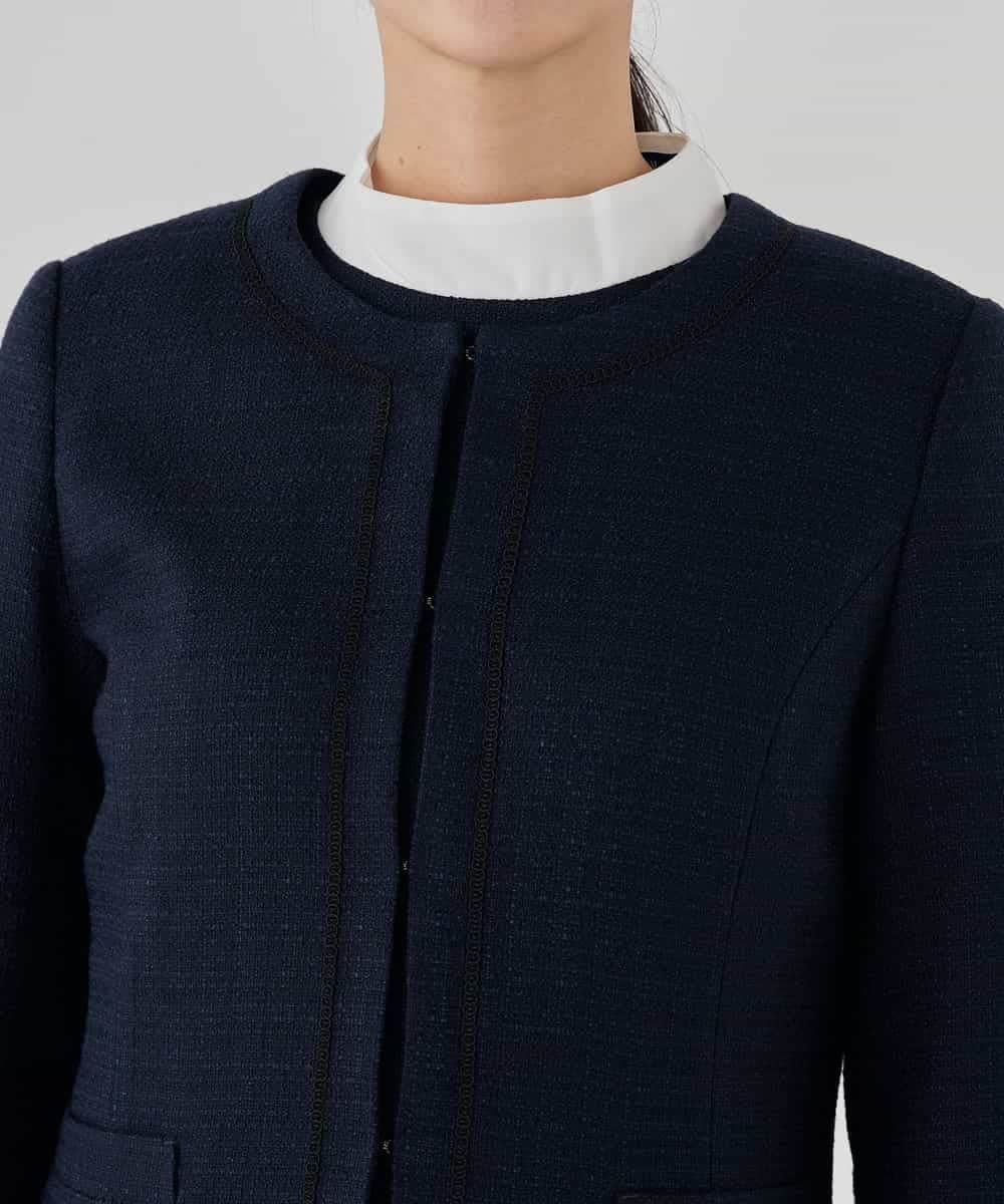 KBDCD05139 a.v.v(アー・ヴェ・ヴェ) 【ストレッチ】ツイードノーカラージャケット ダークグレー