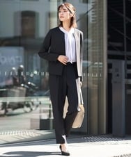KBDCS02109 a.v.v(アー・ヴェ・ヴェ) 【洗える/セットアップ対応】ダブルクロスキーネックジャケット ブラック
