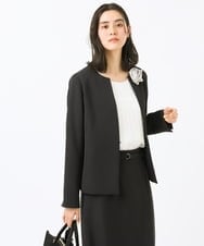 KBDCS02109 a.v.v(アー・ヴェ・ヴェ) 【洗える/セットアップ対応】ダブルクロスキーネックジャケット ブラック