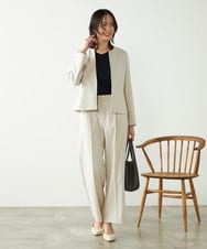 KBDFB21109 a.v.v(アー・ヴェ・ヴェ) 【洗える/ストレッチ/UVカット】麻調ストレッチキーネックジャケット ネイビー
