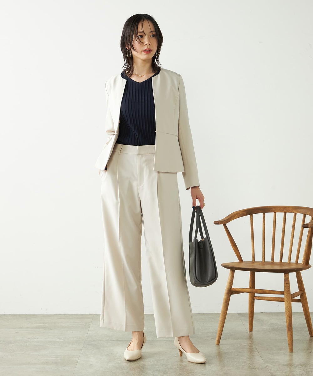 KBDFB21109 a.v.v(アー・ヴェ・ヴェ) 【洗える/ストレッチ/UVカット】麻調ストレッチキーネックジャケット ネイビー