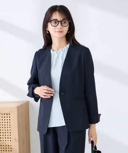 KBDFE20109 a.v.v 【洗える/UVカット】リネンライクストレッチノーカラージャケット