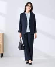 KBDFE20109 a.v.v(アー・ヴェ・ヴェ) 【洗える/UVカット】リネンライクストレッチノーカラージャケット ネイビー