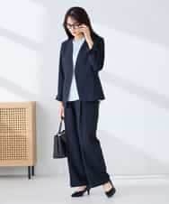 KBDFE20109 a.v.v(アー・ヴェ・ヴェ) 【洗える/UVカット】リネンライクストレッチノーカラージャケット ネイビー