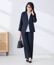 KBDFE20109 a.v.v(アー・ヴェ・ヴェ) 【洗える/UVカット】リネンライクストレッチノーカラージャケット ネイビー