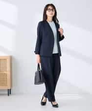 KBDFE20109 a.v.v(アー・ヴェ・ヴェ) 【洗える/UVカット】リネンライクストレッチノーカラージャケット ネイビー