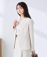 KBDFE20109 a.v.v(アー・ヴェ・ヴェ) 【洗える/UVカット】リネンライクストレッチノーカラージャケット ネイビー