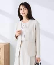 KBDFE20109 a.v.v(アー・ヴェ・ヴェ) 【洗える/UVカット】リネンライクストレッチノーカラージャケット ネイビー