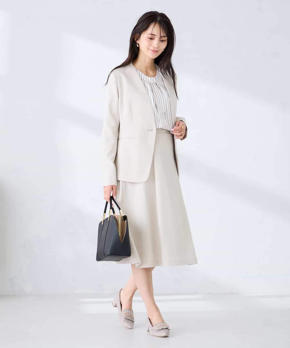 KBDFE20109 a.v.v(アー・ヴェ・ヴェ) 【洗える/UVカット】リネンライクストレッチノーカラージャケット ネイビー