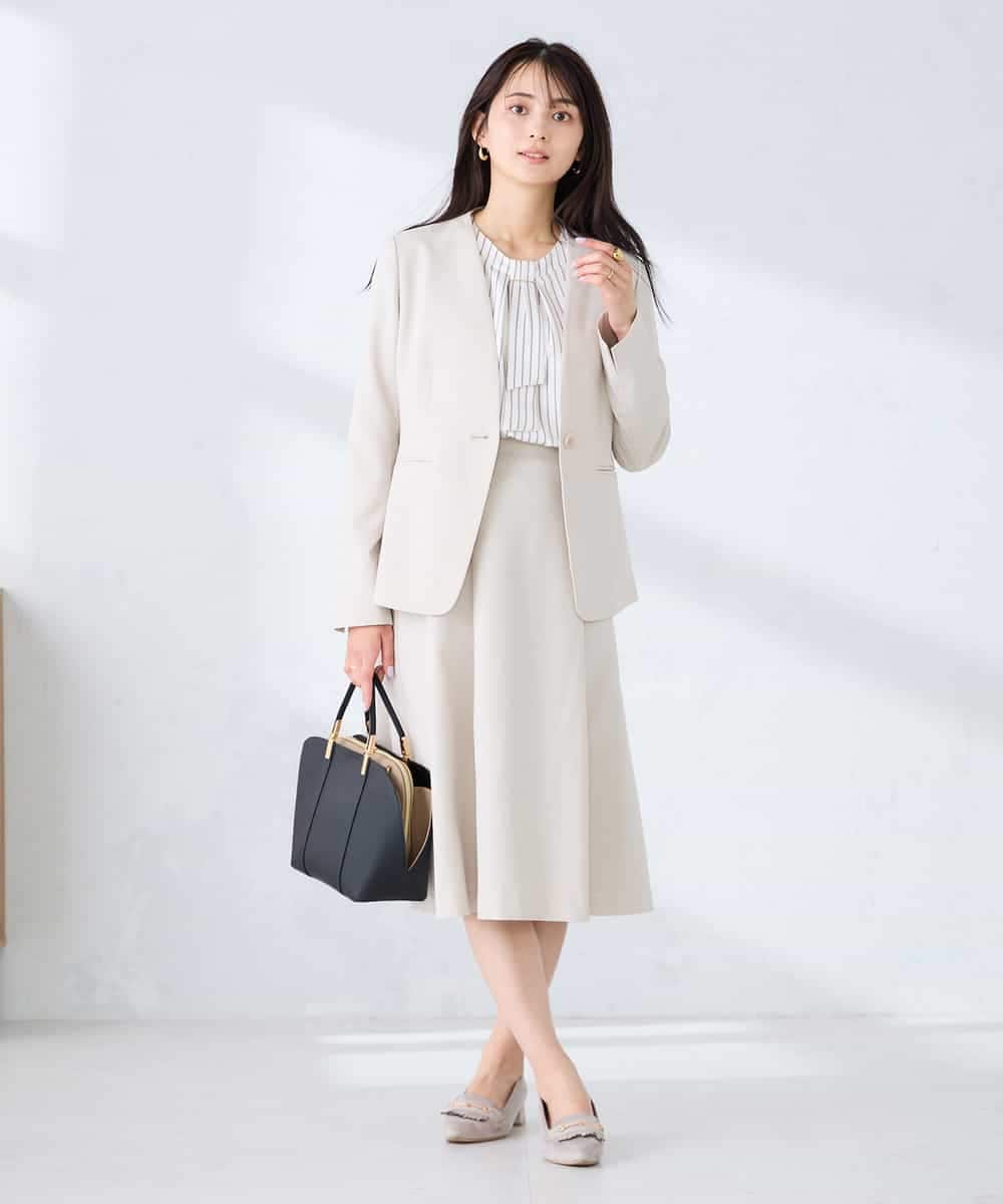 KBDFE20109 a.v.v(アー・ヴェ・ヴェ) 【洗える/UVカット】リネンライクストレッチノーカラージャケット ネイビー