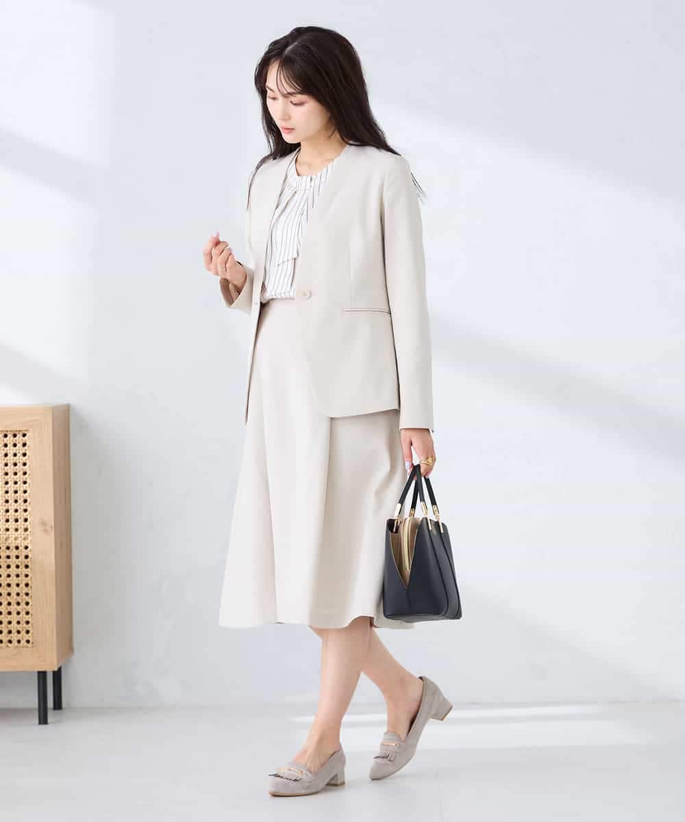 KBDFE20109 a.v.v(アー・ヴェ・ヴェ) 【洗える/UVカット】リネンライクストレッチノーカラージャケット ネイビー