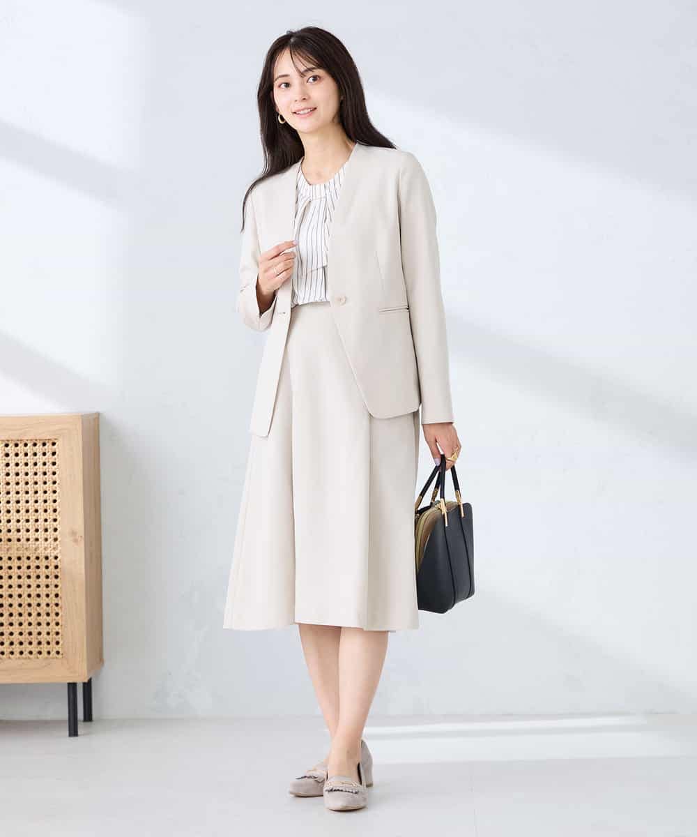 KBDFE20109 a.v.v(アー・ヴェ・ヴェ) 【洗える/UVカット】リネンライクストレッチノーカラージャケット ネイビー