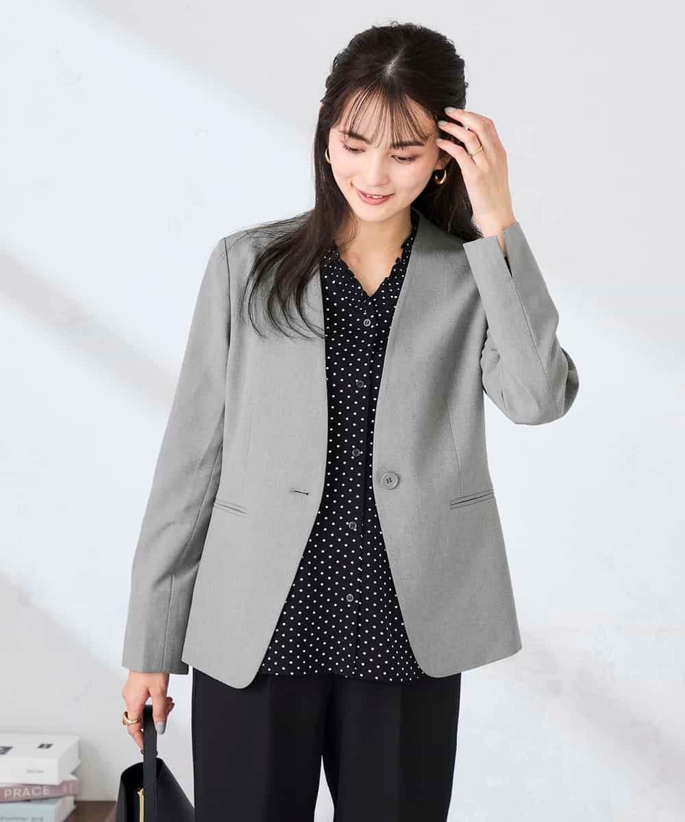 KBDFE20109 a.v.v(アー・ヴェ・ヴェ) 【洗える/UVカット】リネンライクストレッチノーカラージャケット ネイビー