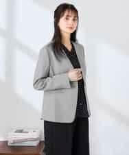 KBDFE20109 a.v.v(アー・ヴェ・ヴェ) 【洗える/UVカット】リネンライクストレッチノーカラージャケット ネイビー