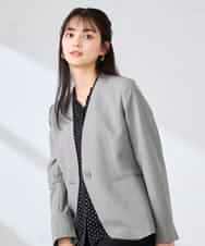 KBDFE20109 a.v.v(アー・ヴェ・ヴェ) 【洗える/UVカット】リネンライクストレッチノーカラージャケット ネイビー