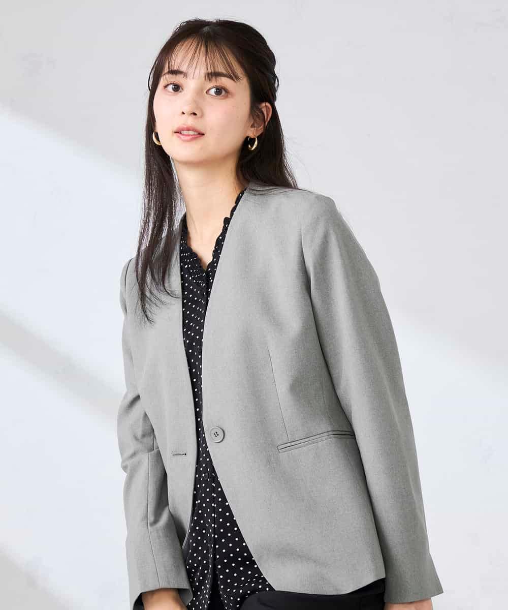 KBDFE20109 a.v.v(アー・ヴェ・ヴェ) 【洗える/UVカット】リネンライクストレッチノーカラージャケット ネイビー