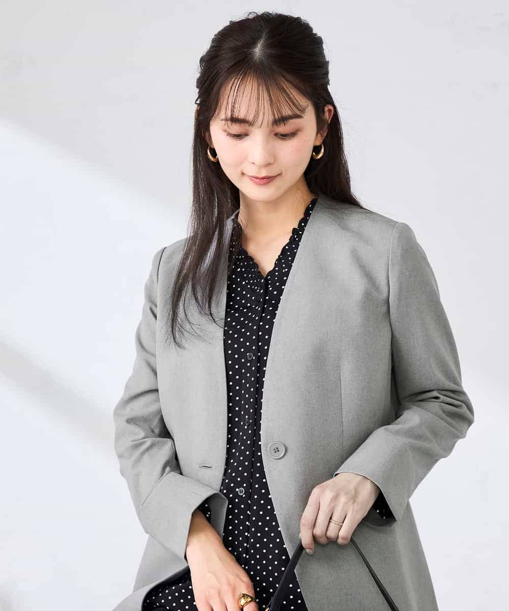 KBDFE20109 a.v.v(アー・ヴェ・ヴェ) 【洗える/UVカット】リネンライクストレッチノーカラージャケット ネイビー