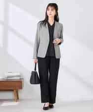 KBDFE20109 a.v.v(アー・ヴェ・ヴェ) 【洗える/UVカット】リネンライクストレッチノーカラージャケット ネイビー