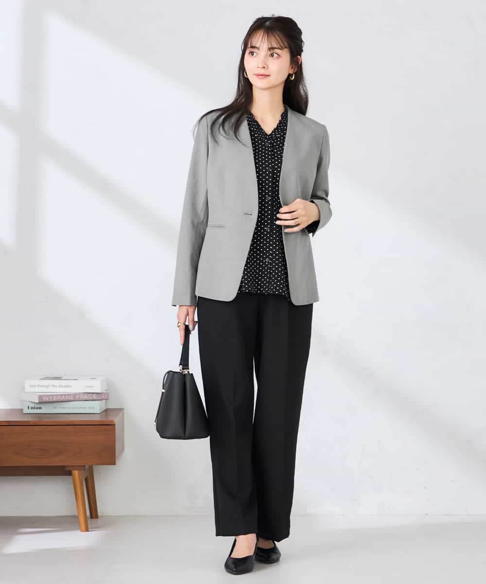 KBDFE20109 a.v.v(アー・ヴェ・ヴェ) 【洗える/UVカット】リネンライクストレッチノーカラージャケット ネイビー