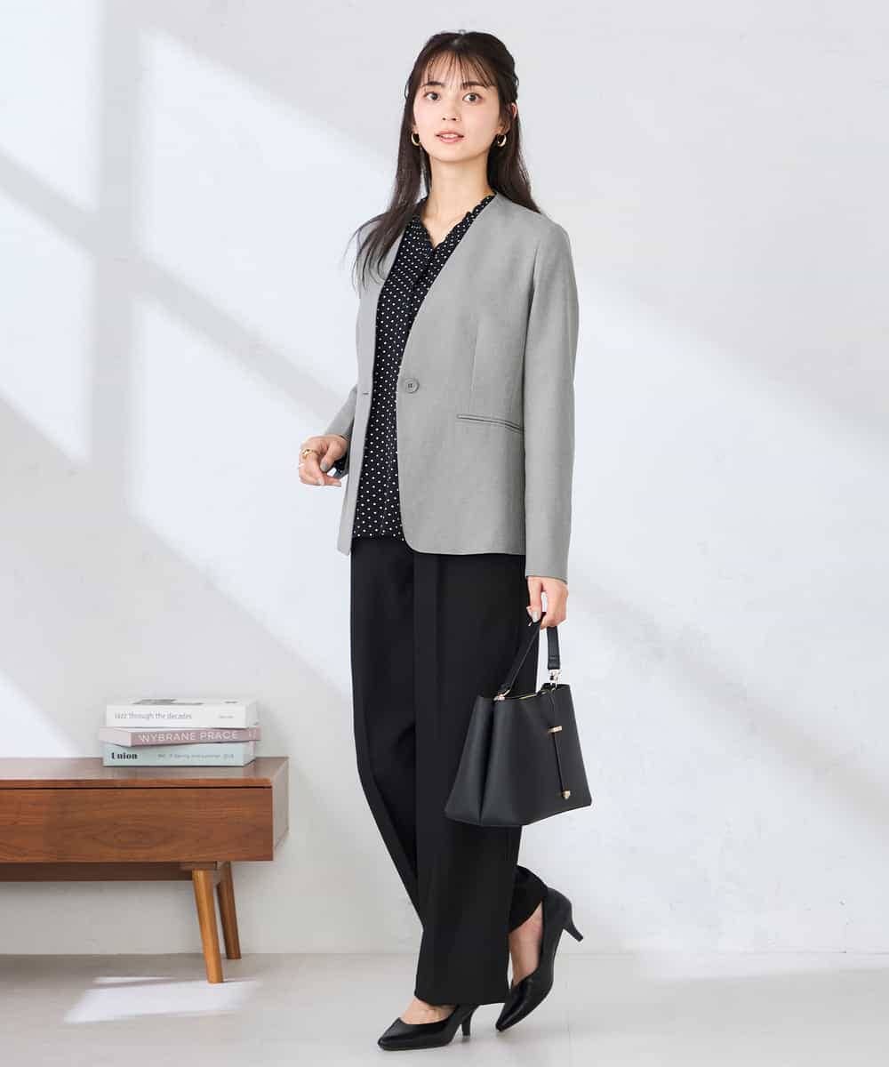 KBDFE20109 a.v.v(アー・ヴェ・ヴェ) 【洗える/UVカット】リネンライクストレッチノーカラージャケット ネイビー