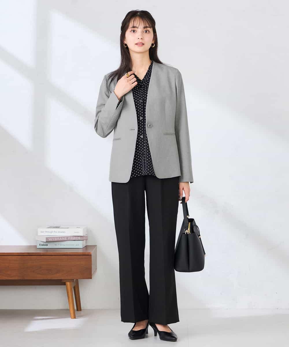 KBDFE20109 a.v.v(アー・ヴェ・ヴェ) 【洗える/UVカット】リネンライクストレッチノーカラージャケット ネイビー