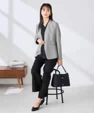 KBDFE20109 a.v.v(アー・ヴェ・ヴェ) 【洗える/UVカット】リネンライクストレッチノーカラージャケット ネイビー