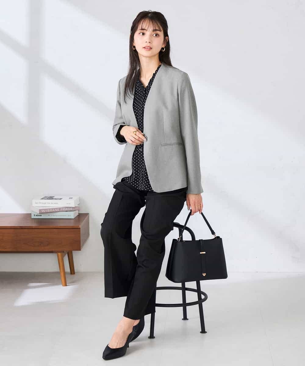 KBDFE20109 a.v.v(アー・ヴェ・ヴェ) 【洗える/UVカット】リネンライクストレッチノーカラージャケット ネイビー