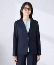 KBDFE20109 a.v.v(アー・ヴェ・ヴェ) 【洗える/UVカット】リネンライクストレッチノーカラージャケット ネイビー