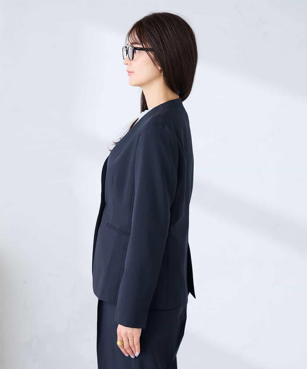 KBDFE20109 a.v.v(アー・ヴェ・ヴェ) 【洗える/UVカット】リネンライクストレッチノーカラージャケット ネイビー