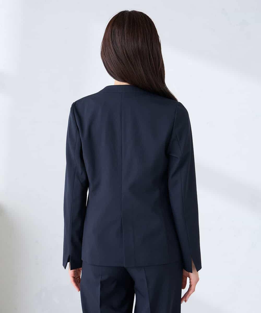 KBDFE20109 a.v.v(アー・ヴェ・ヴェ) 【洗える/UVカット】リネンライクストレッチノーカラージャケット ネイビー