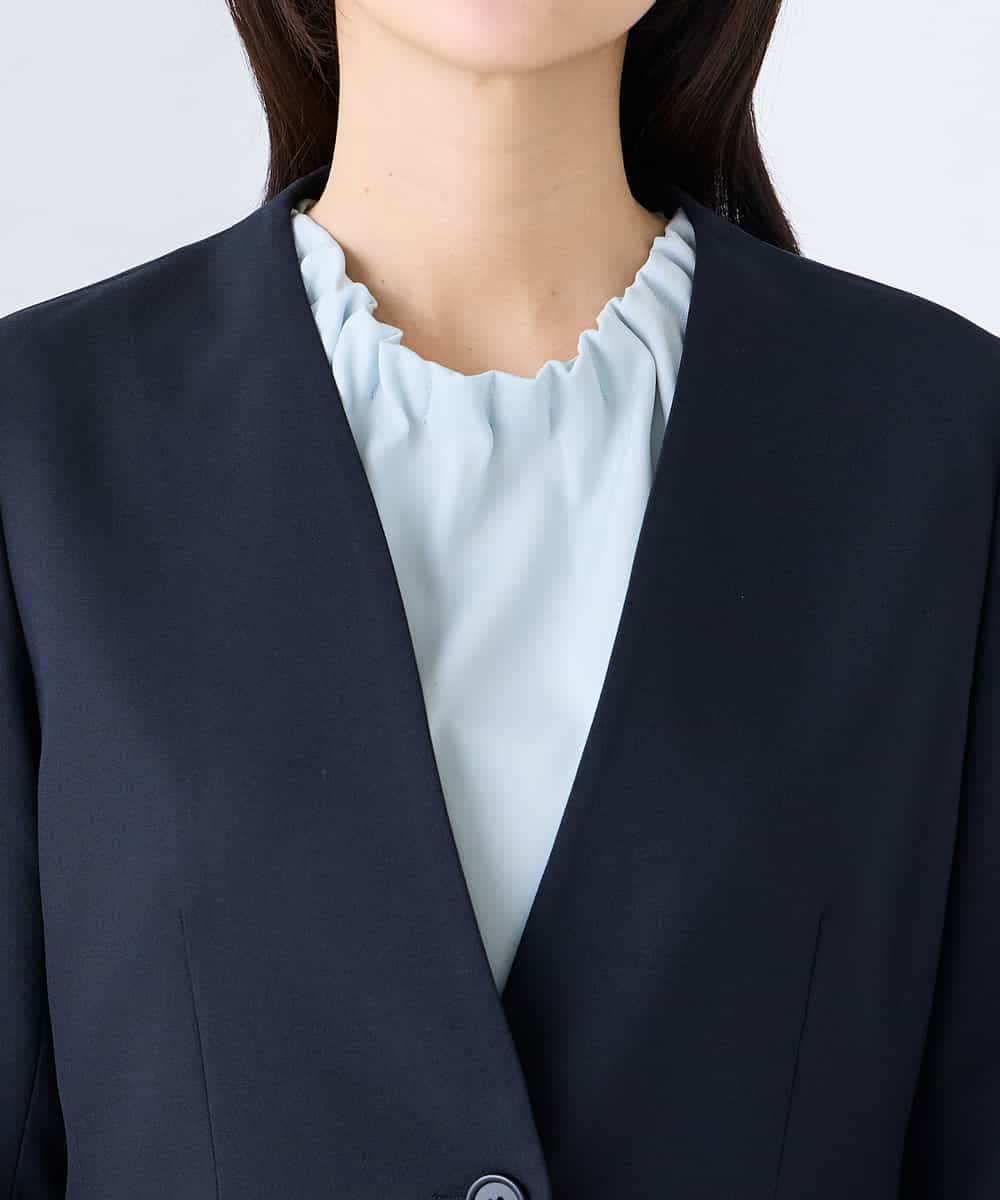 KBDFE20109 a.v.v(アー・ヴェ・ヴェ) 【洗える/UVカット】リネンライクストレッチノーカラージャケット ネイビー