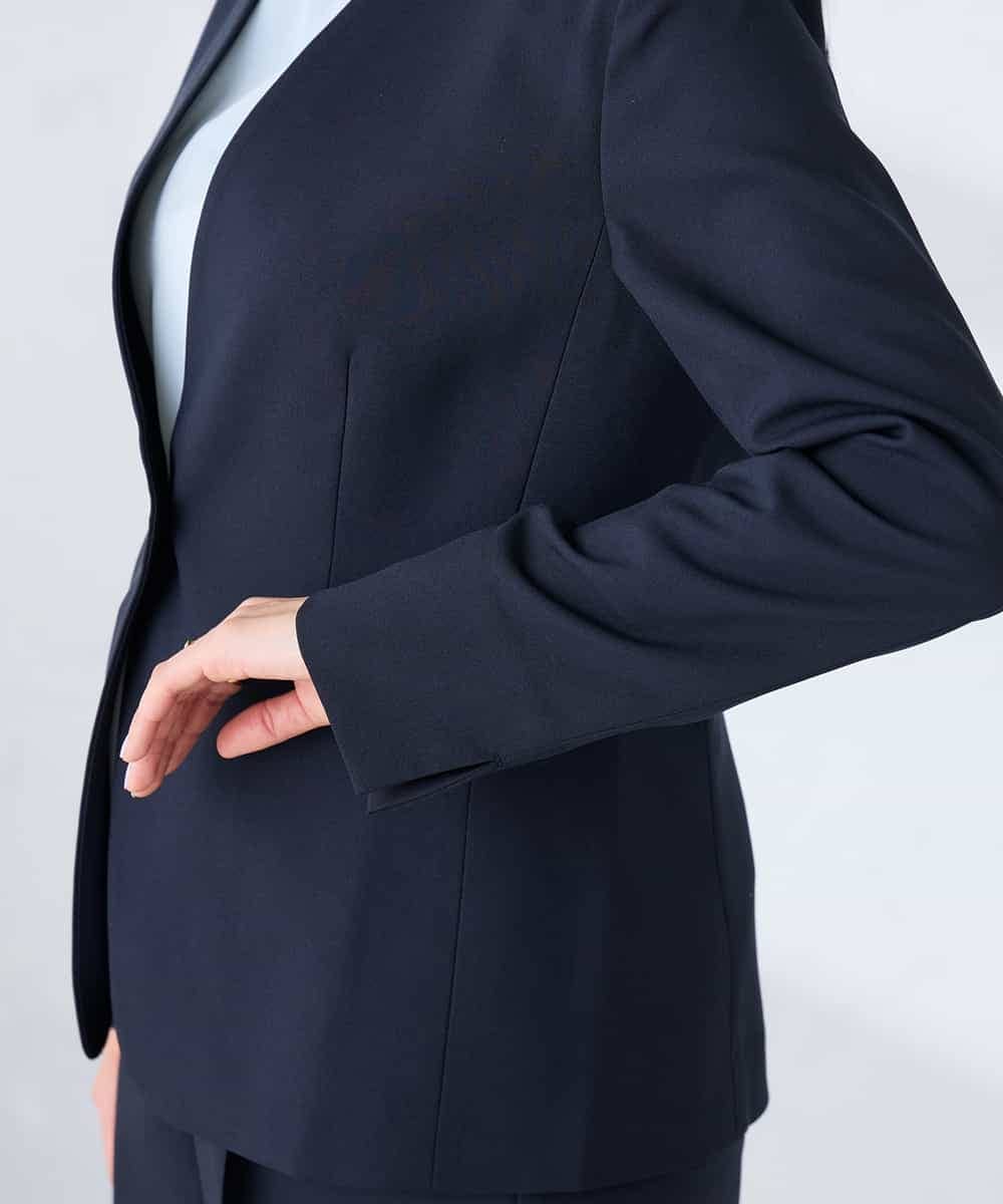 KBDFE20109 a.v.v(アー・ヴェ・ヴェ) 【洗える/UVカット】リネンライクストレッチノーカラージャケット ネイビー