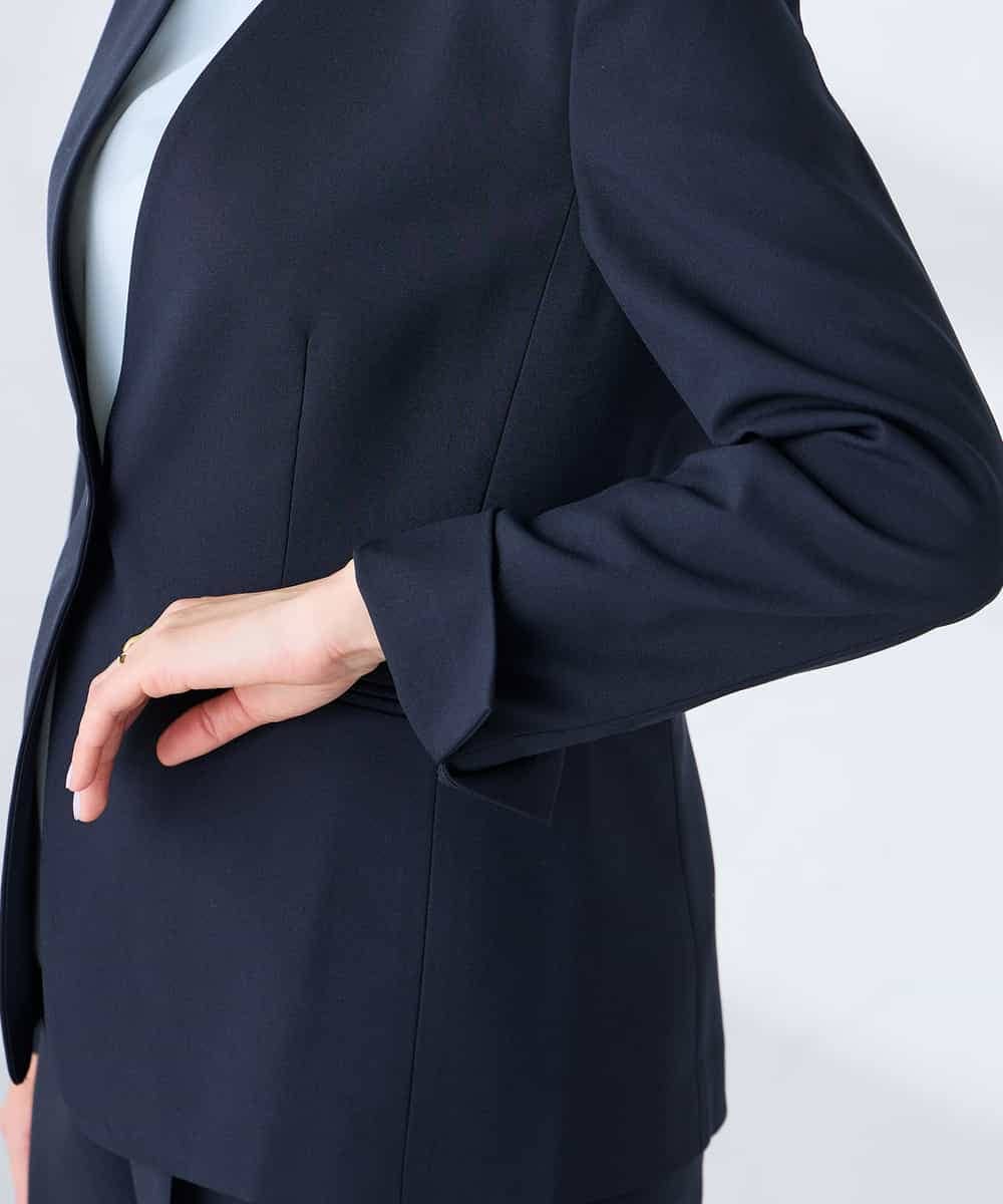 KBDFE20109 a.v.v(アー・ヴェ・ヴェ) 【洗える/UVカット】リネンライクストレッチノーカラージャケット ネイビー