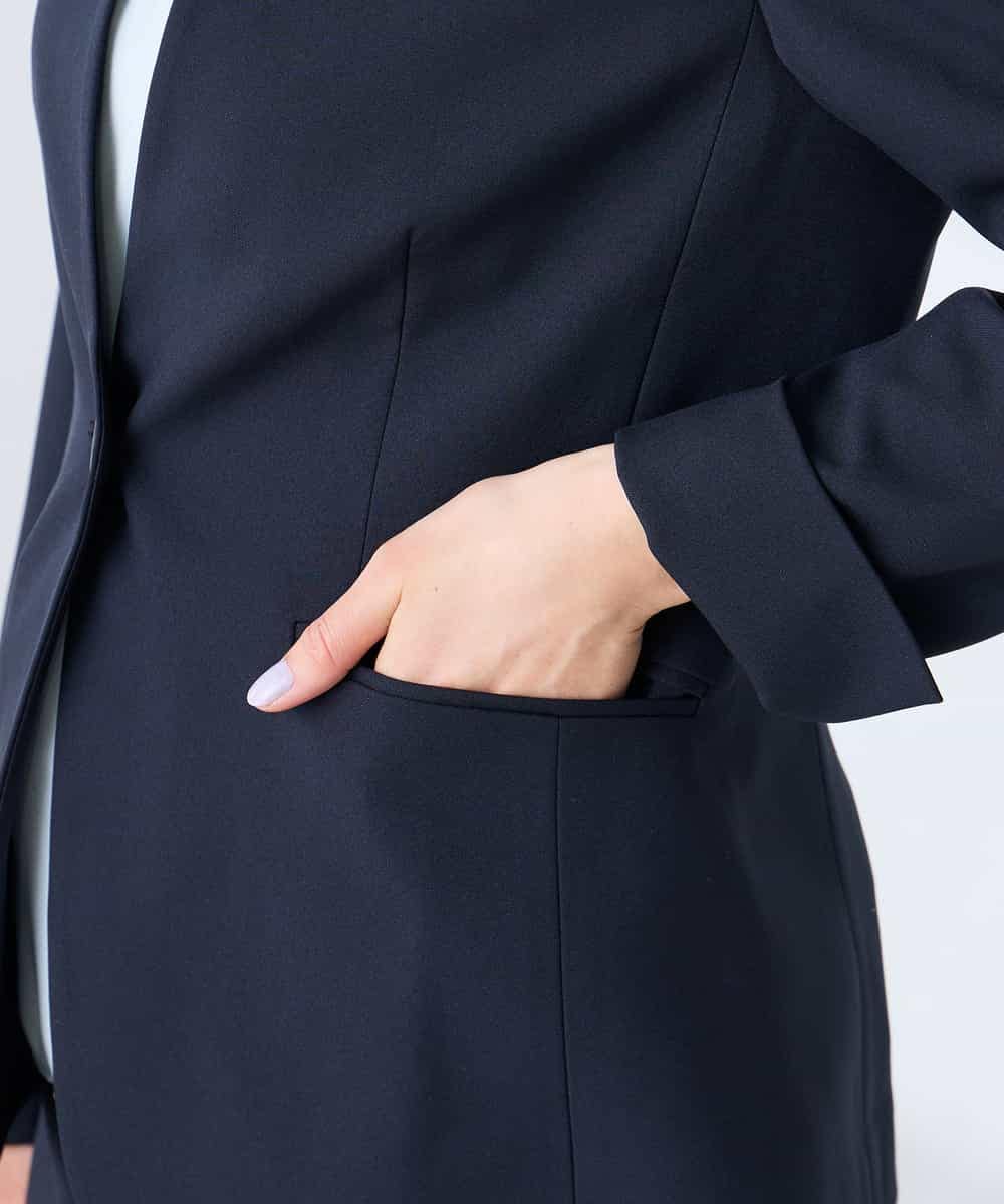 KBDFE20109 a.v.v(アー・ヴェ・ヴェ) 【洗える/UVカット】リネンライクストレッチノーカラージャケット ネイビー