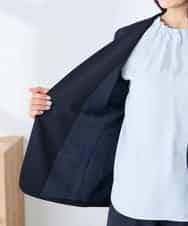 KBDFE20109 a.v.v(アー・ヴェ・ヴェ) 【洗える/UVカット】リネンライクストレッチノーカラージャケット ネイビー