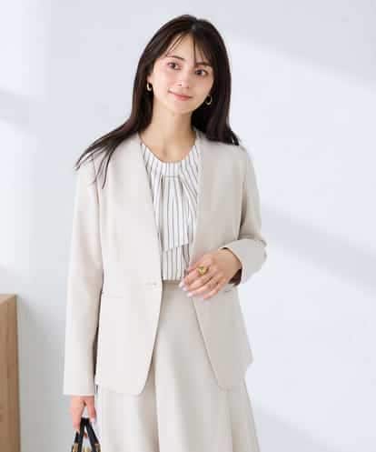 KBDFE20109 a.v.v 【洗える/UVカット】リネンライクストレッチノーカラージャケット